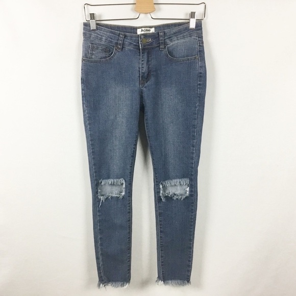 Acne Studios Skin 5 Overdye Knee Cut out Distressed Frayed Hem Jeans - Picture 1 of 12